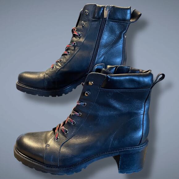 Women's Size 11 VINCE CAMUTO Gaviana Black Leather Boots Side Zip Lace Up Boots - Picture 2 of 15